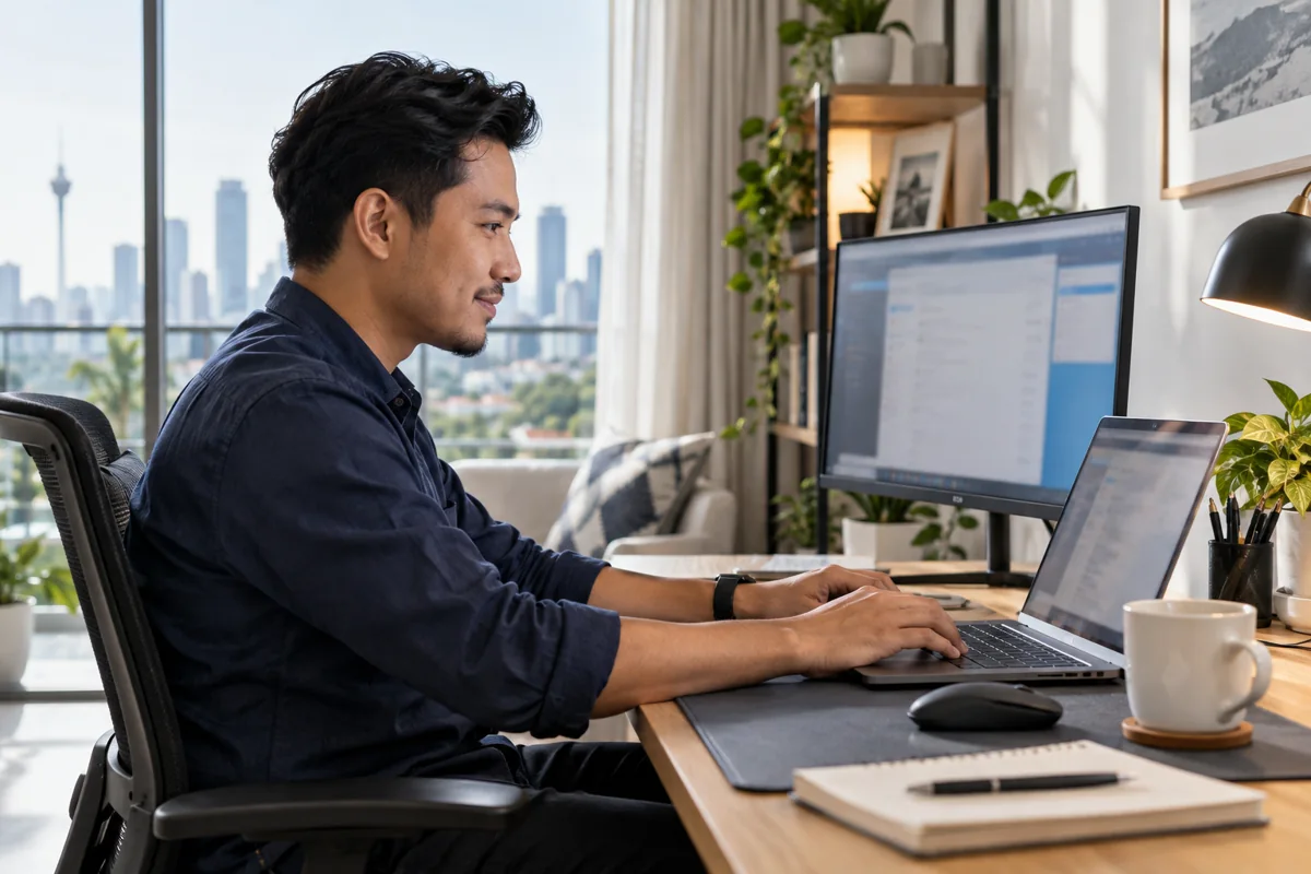 Professional accessing desktop applications from a home office